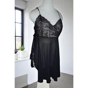 Victorias Secret Babydoll Lace Sheer Back Lingerie Size Large Bow Sexy EUC